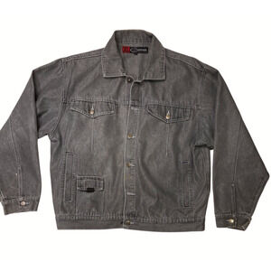 Vintage Y2K Hip Hop Trucker Barcode Gray Denim Jacket XL Pockets
